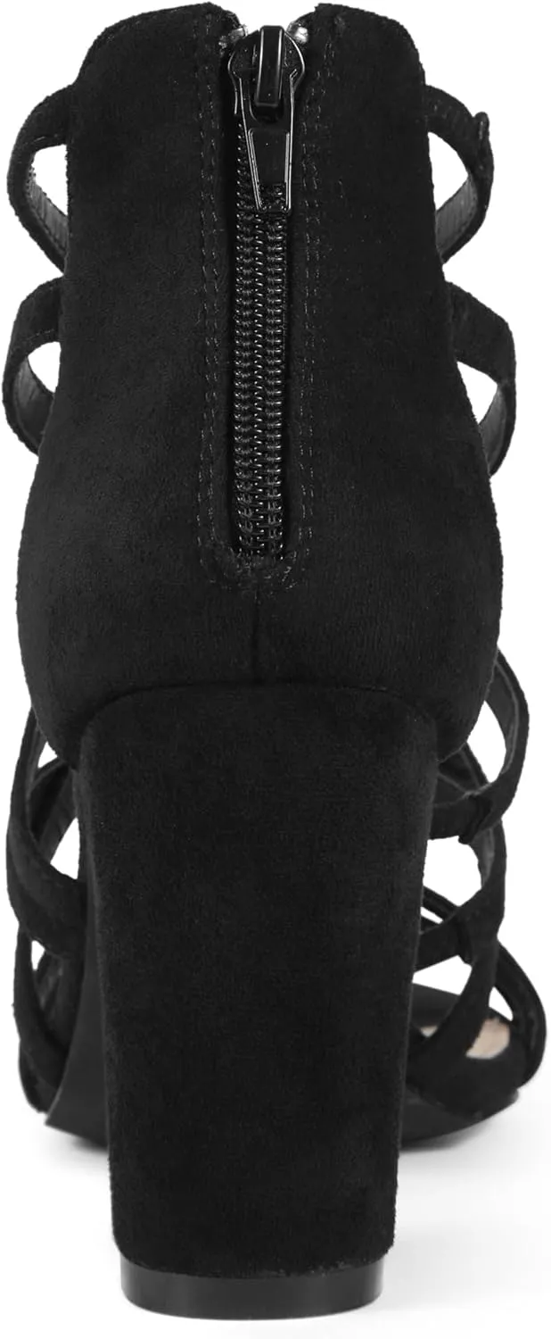 Allegra K Women's Gladiator Heels Strappy Back Zip Chunky Heel Sandals