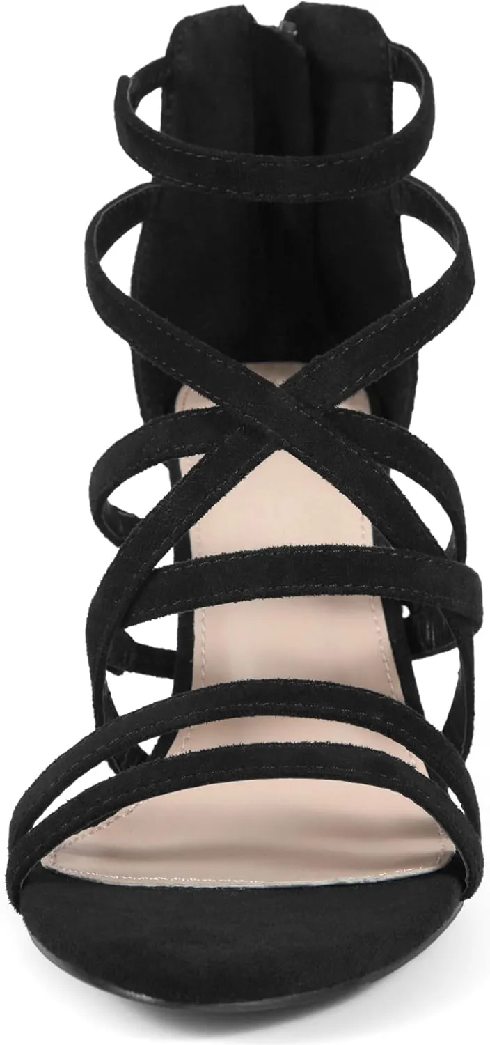 Allegra K Women's Gladiator Heels Strappy Back Zip Chunky Heel Sandals