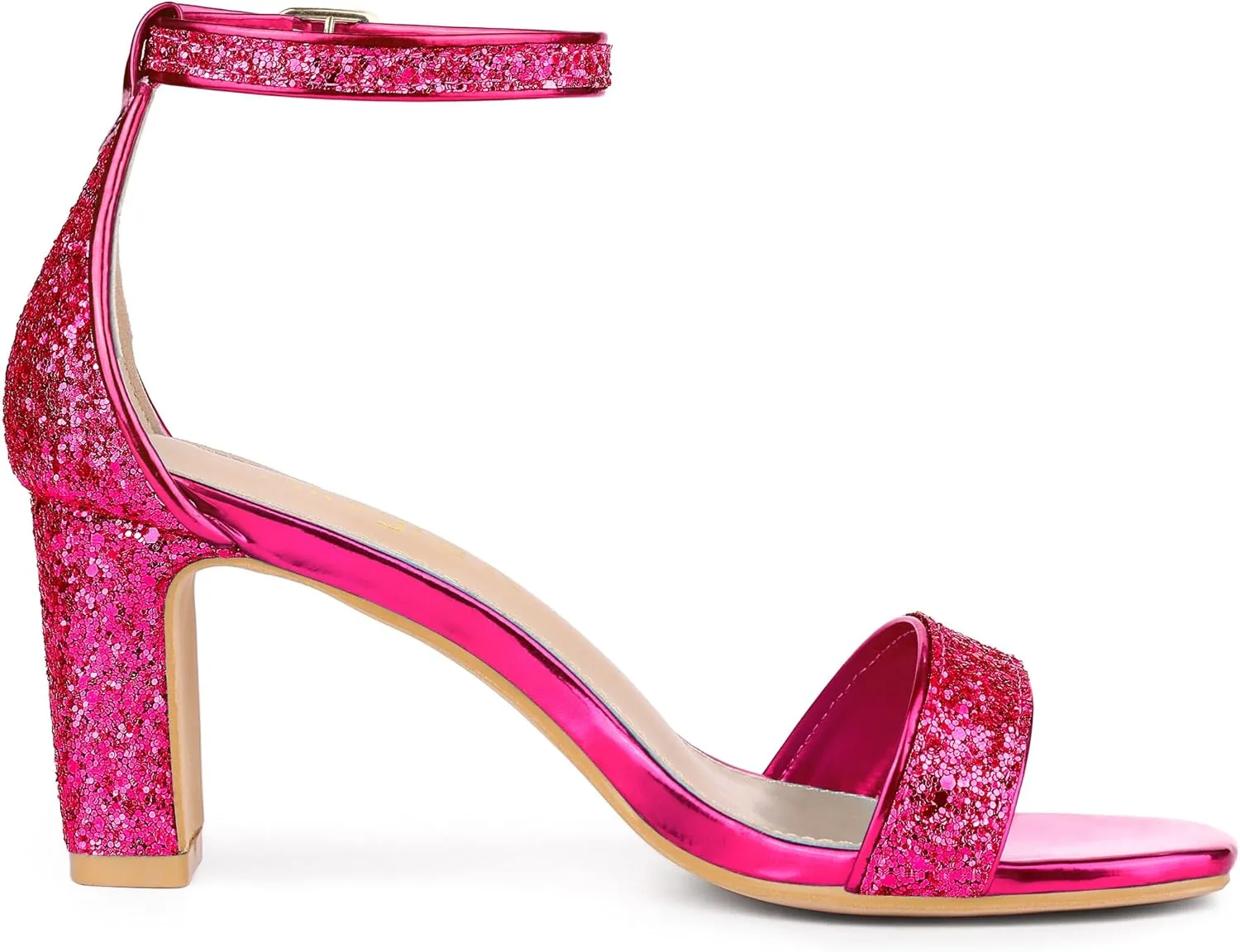 Allegra K Women's Glitter Ankle Strap Chunky Heeled Sandals