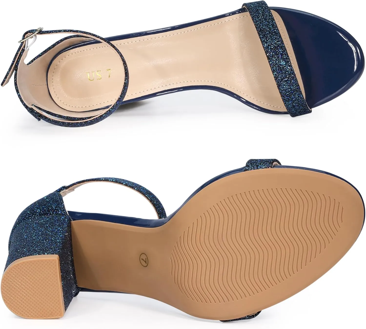 Allegra K Women's Glitter Ankle Strap Chunky Heels Sandals