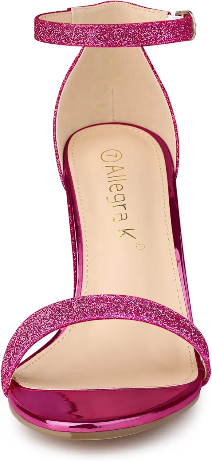 Allegra K Women's Glitter Ankle Strap Chunky Heels Sandals