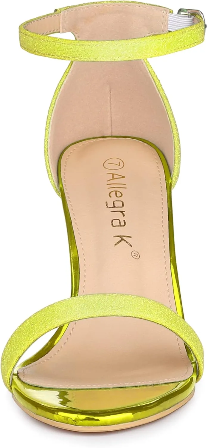 Allegra K Women's Glitter Ankle Strap Chunky Heels Sandals