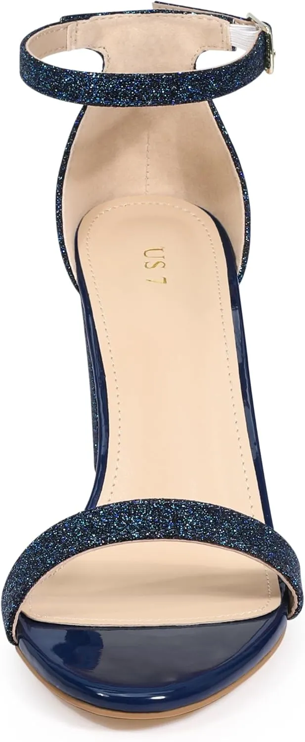 Allegra K Women's Glitter Ankle Strap Chunky Heels Sandals