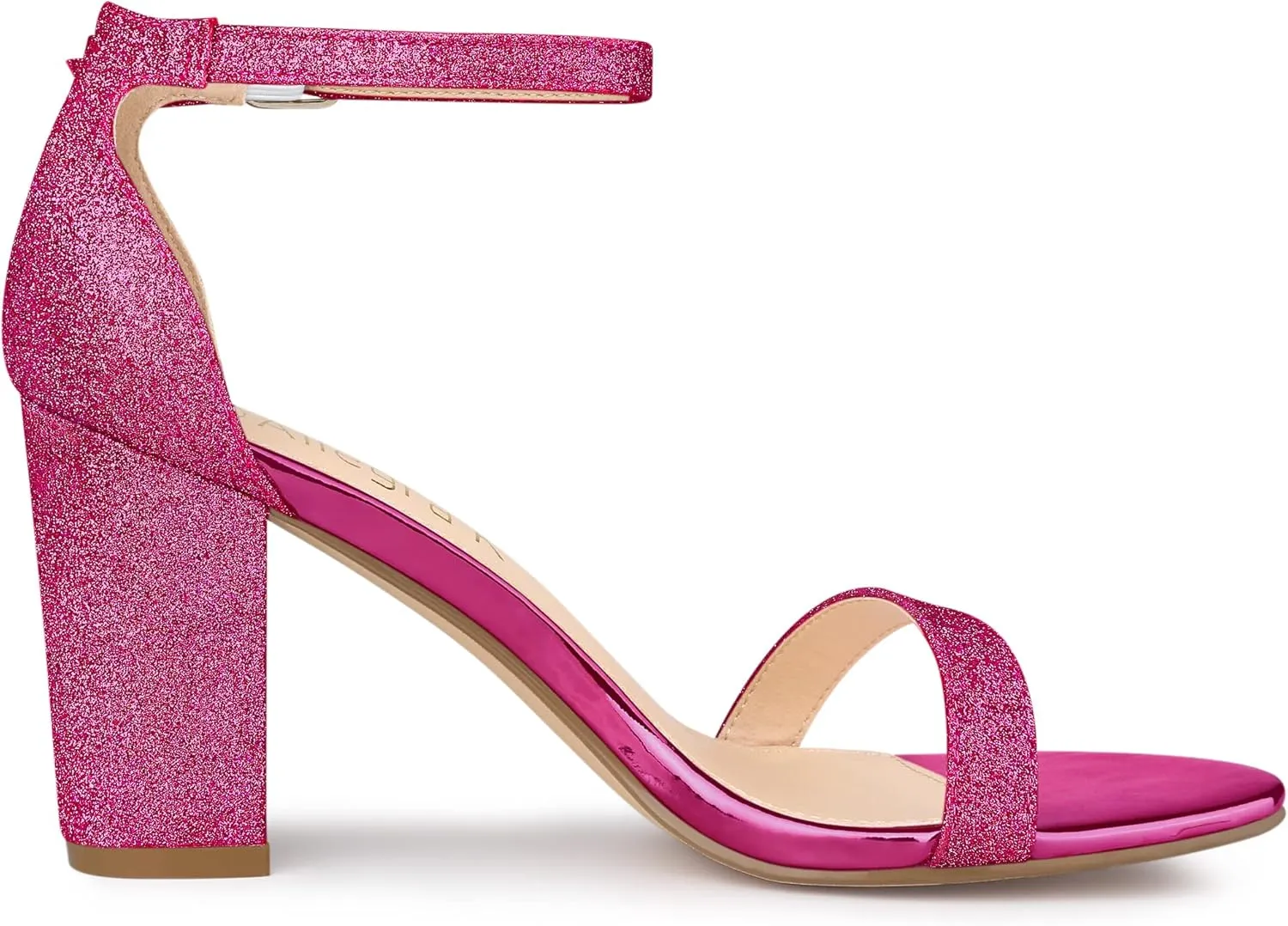 Allegra K Women's Glitter Ankle Strap Chunky Heels Sandals
