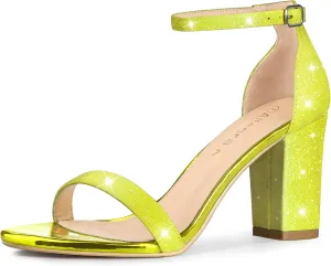 Allegra K Women's Glitter Ankle Strap Chunky Heels Sandals