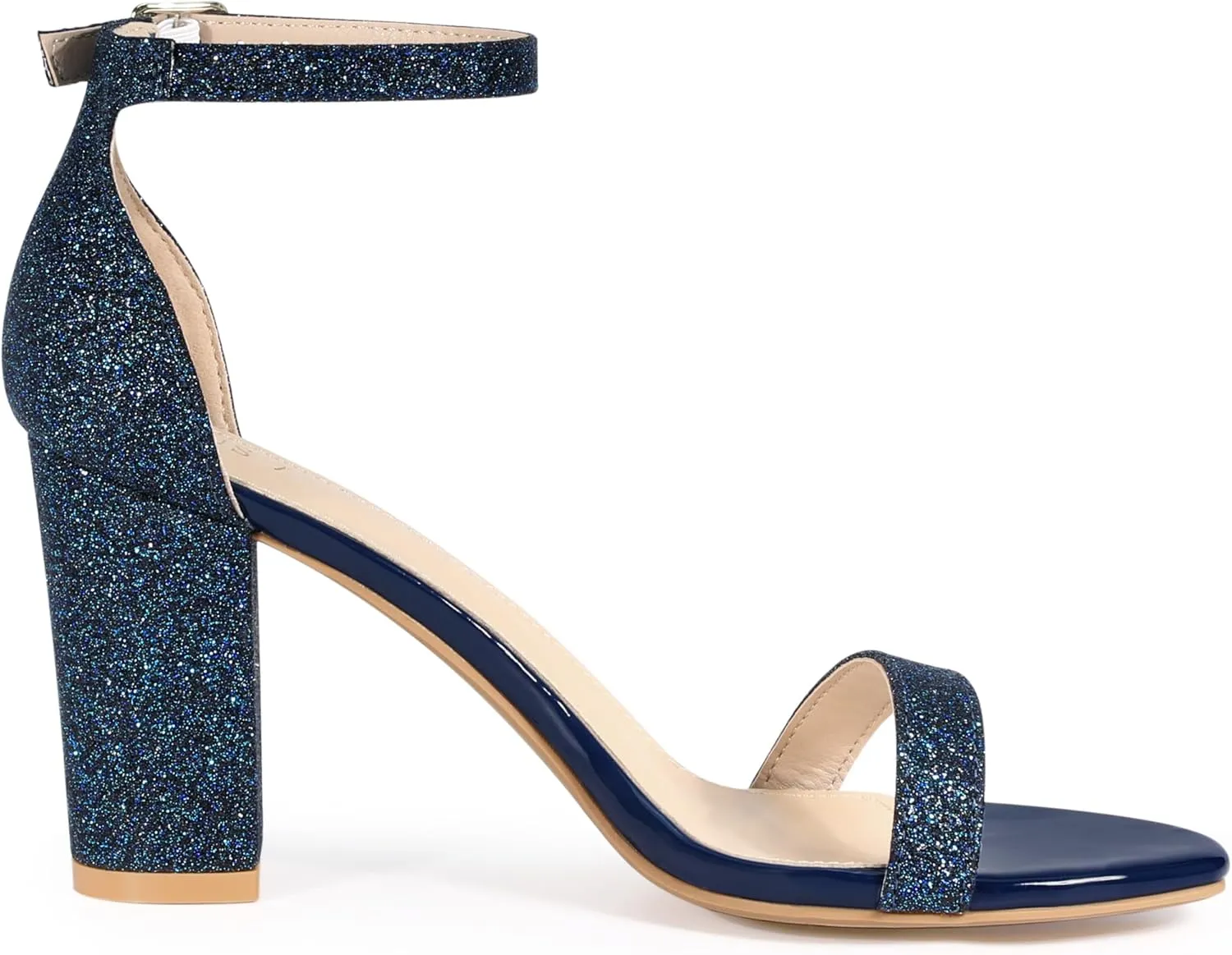 Allegra K Women's Glitter Ankle Strap Chunky Heels Sandals
