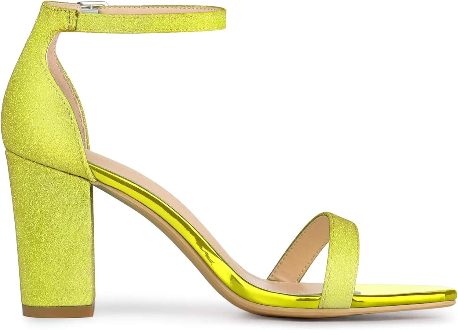 Allegra K Women's Glitter Ankle Strap Chunky Heels Sandals
