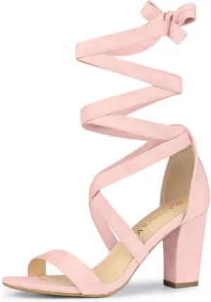 Allegra K Women's Lace Up Block Heels Sandals