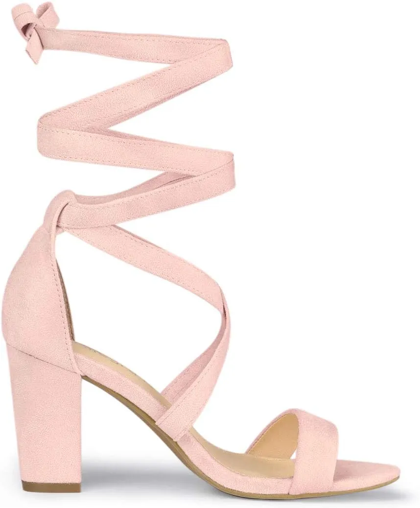 Allegra K Women's Lace Up Block Heels Sandals