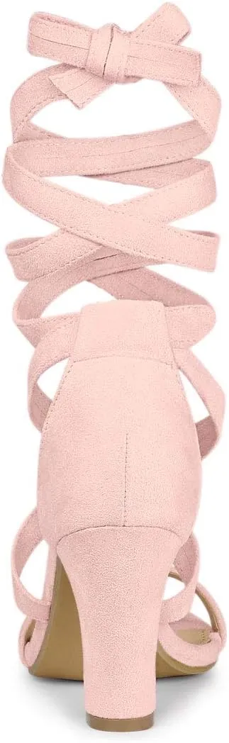 Allegra K Women's Lace Up Block Heels Sandals