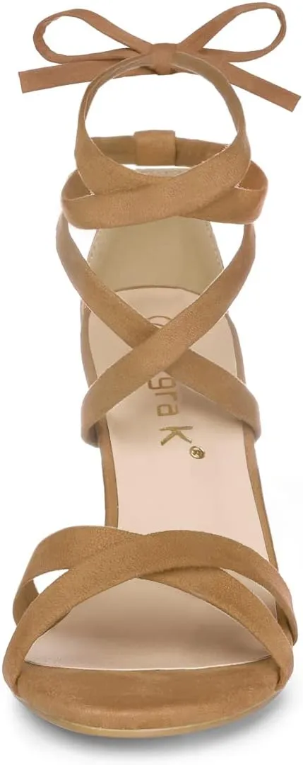 Allegra K Women's Lace Up High Block Heeled Sandals