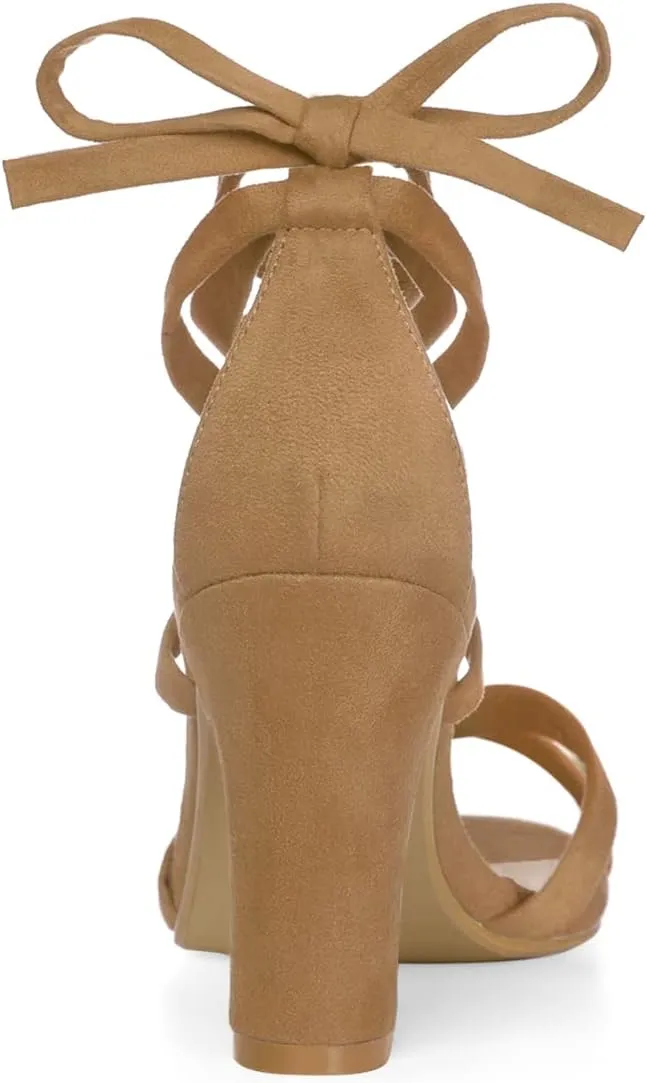 Allegra K Women's Lace Up High Block Heeled Sandals