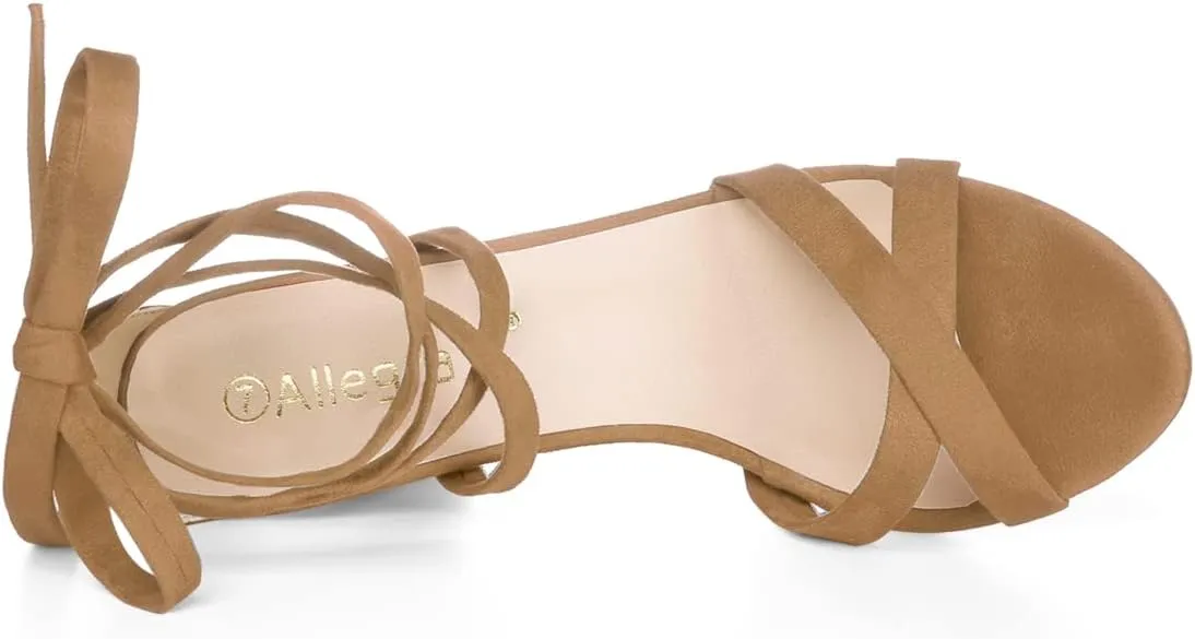Allegra K Women's Lace Up High Block Heeled Sandals