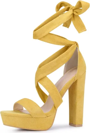 Allegra K Women's Lace Up Platform Block Heel Sandals