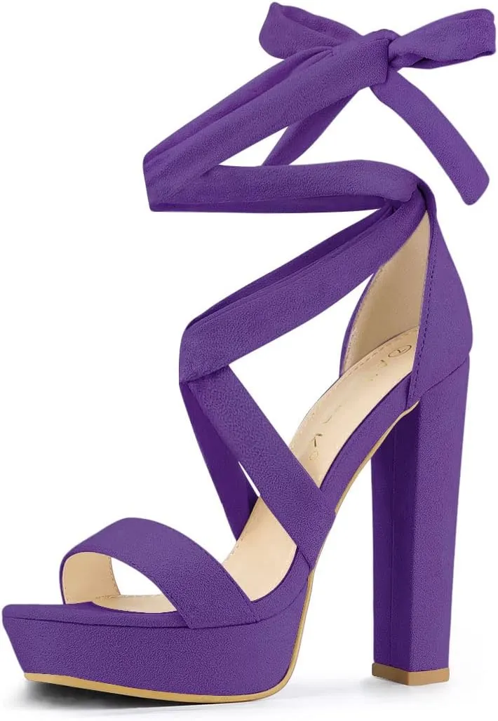 Allegra K Women's Lace Up Platform Heels Sandals Purple Heels Sandals 6 M US