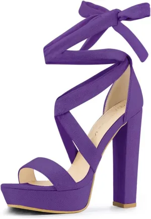 Allegra K Women's Lace Up Platform Heels Sandals Purple Heels Sandals 6 M US