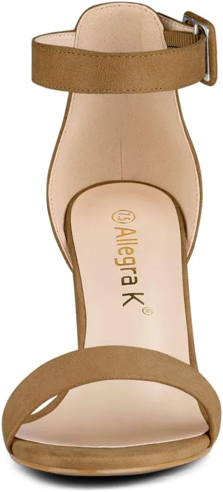 Allegra K Women's Open Toe High Chunky Heel Buckle Ankle Strap Sandals
