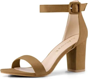 Allegra K Women's Open Toe High Chunky Heel Buckle Ankle Strap Sandals