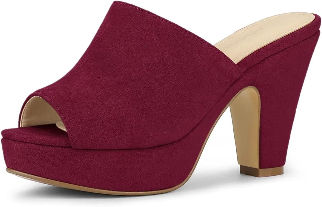 Allegra K Women's Open Toe Platform Chunky Heel Slides Sandals