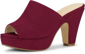 Allegra K Women's Open Toe Platform Chunky Heel Slides Sandals
