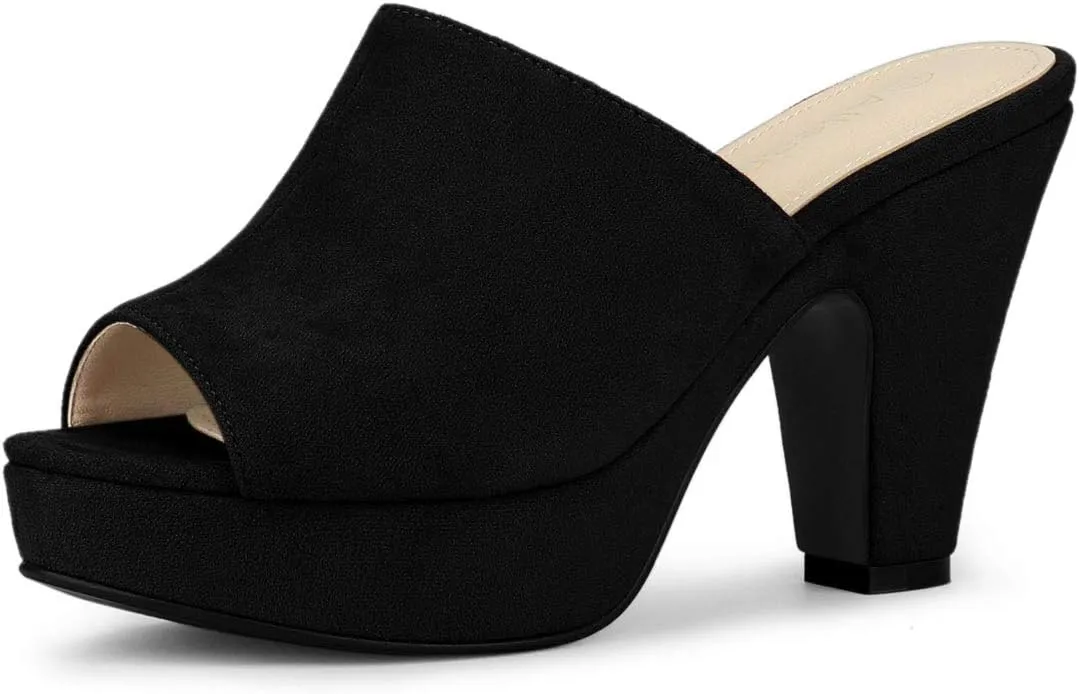 Allegra K Women's Open Toe Platform Chunky Heel Slides Sandals