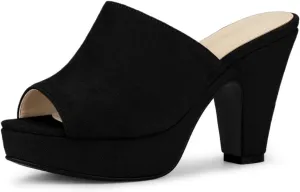 Allegra K Women's Open Toe Platform Chunky Heel Slides Sandals