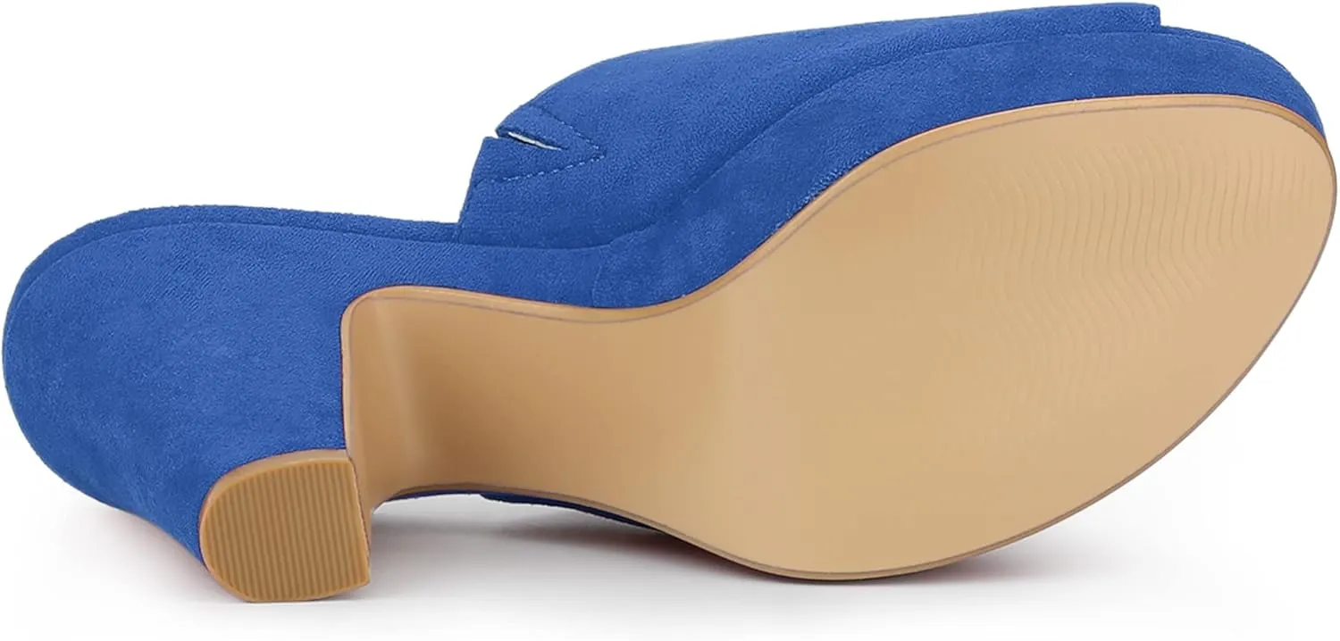 Allegra K Women's Open Toe Platform Chunky Heel Slides Sandals
