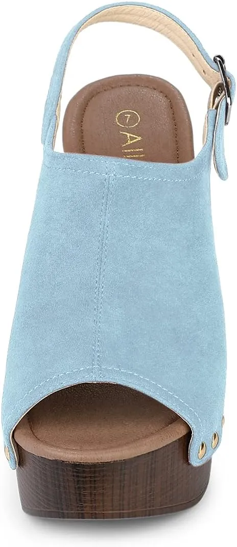 Allegra K Women's Open Toe Slingback Platform Chunky Heels Sandals