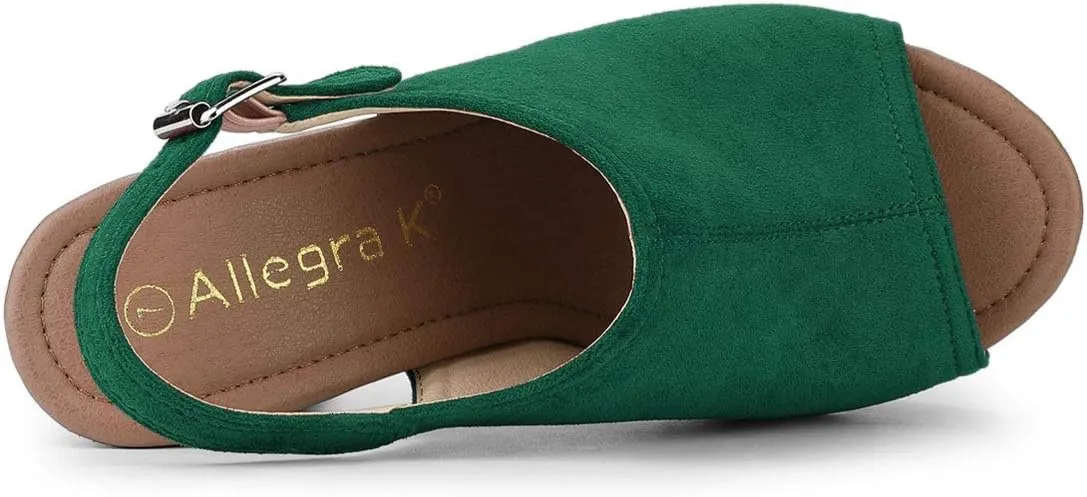 Allegra K Women's Open Toe Slingback Platform Chunky Heels Sandals