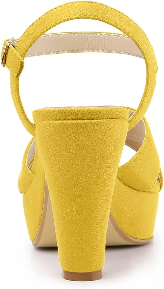 Allegra K Women's Platform Chunky Heels Slingback Sandals