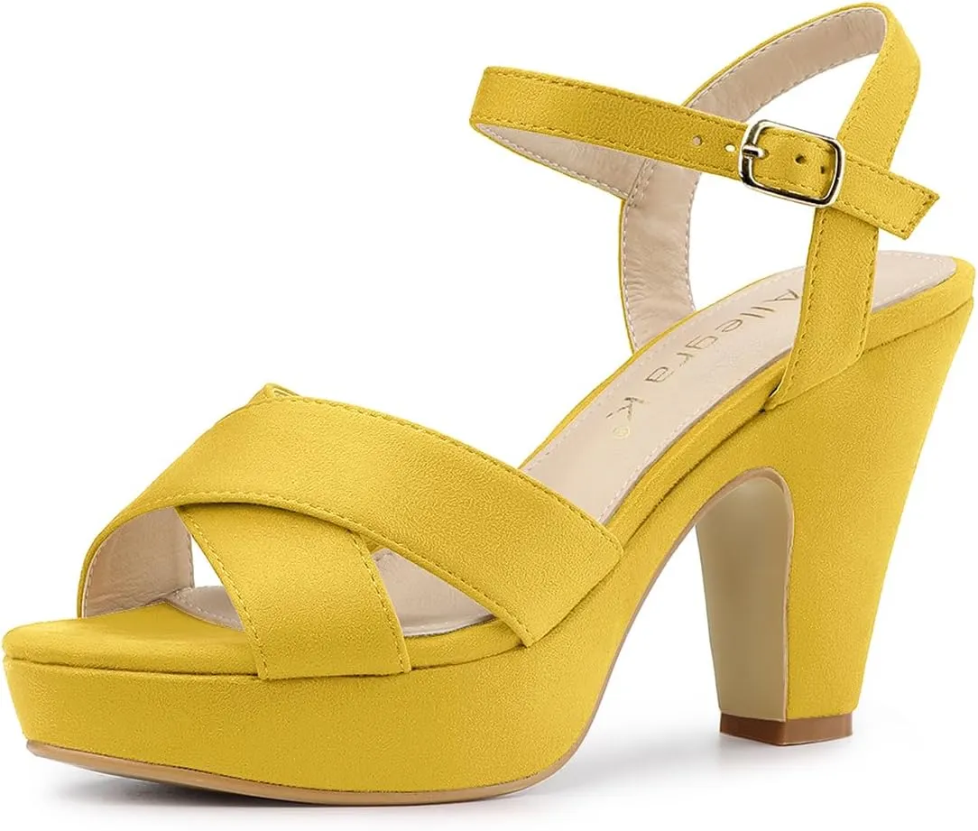 Allegra K Women's Platform Chunky Heels Slingback Sandals