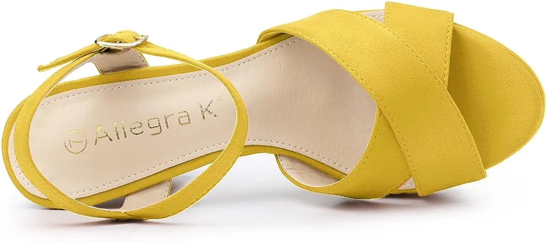 Allegra K Women's Platform Chunky Heels Slingback Sandals