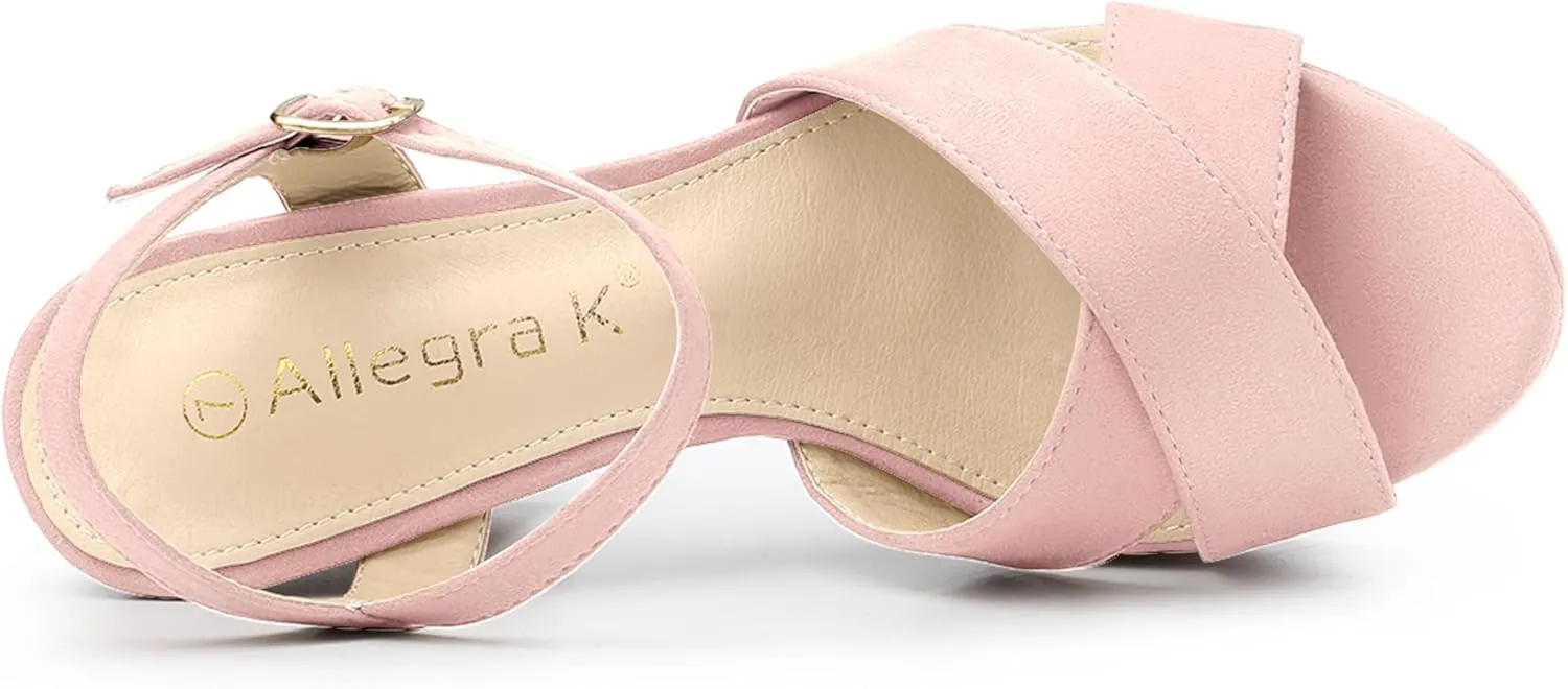 Allegra K Women's Platform Chunky Heels Slingback Sandals