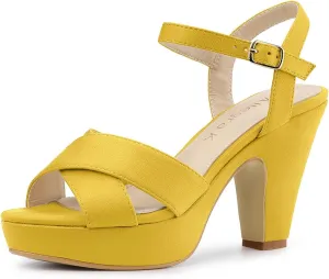 Allegra K Women's Platform Chunky Heels Slingback Sandals