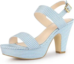 Allegra K Women's Platform Heels Houndstooth Plaid Print Chunky Heel Sandals