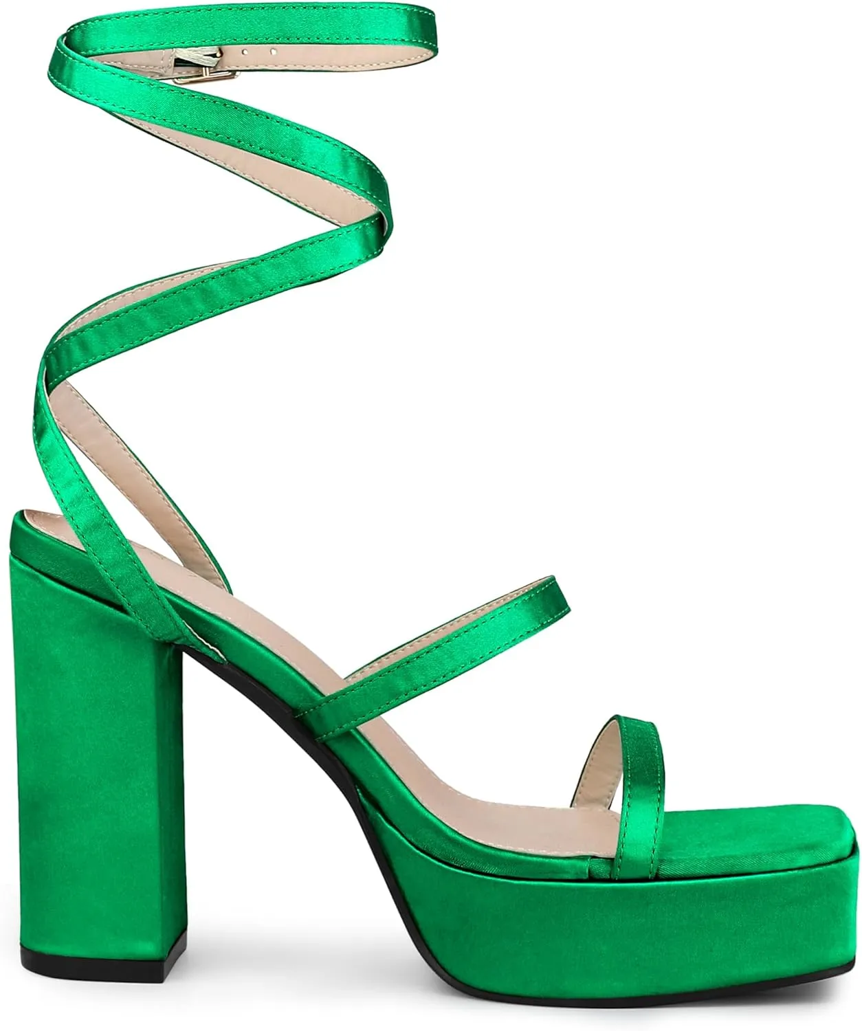 Allegra K Women's Platform Heels Square Toe Chunky High Heel Satin Sandals