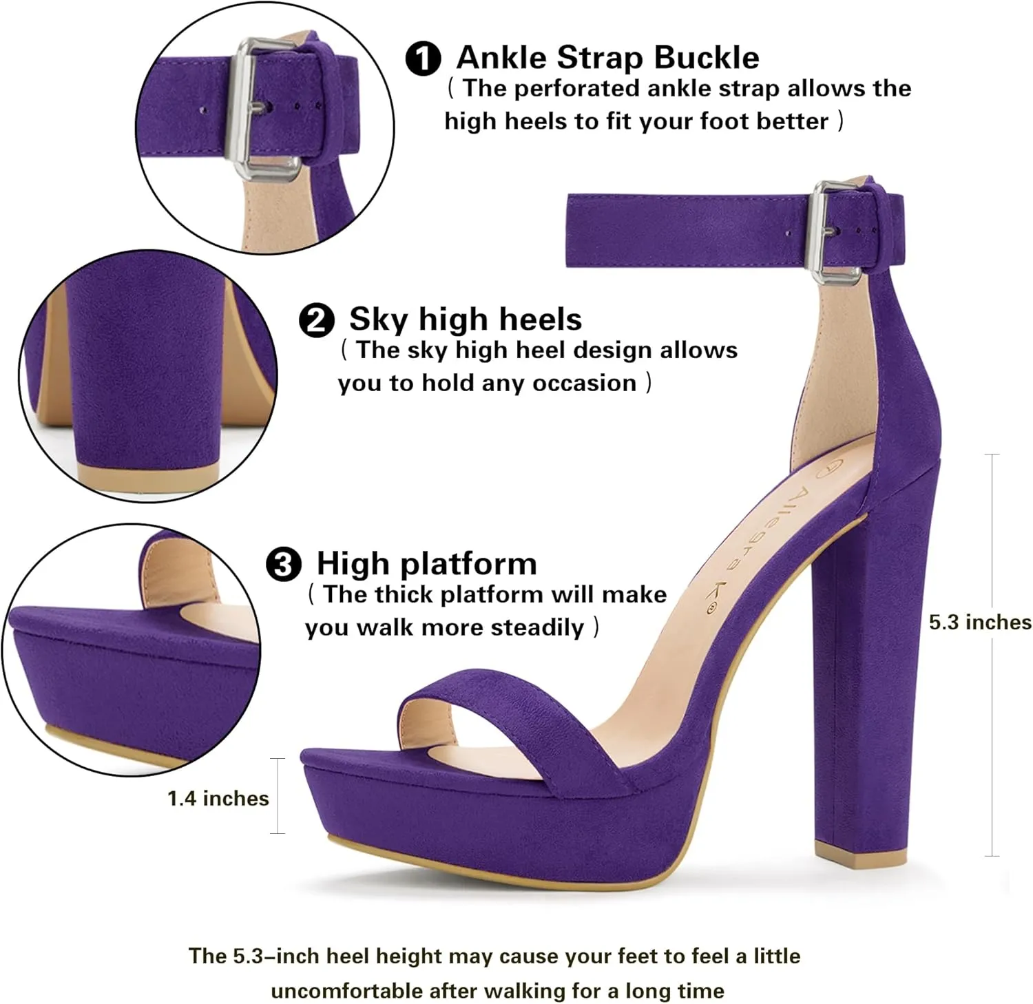 Allegra K Women's Platform High Heel Ankle Strap Chunky Heels Sandals