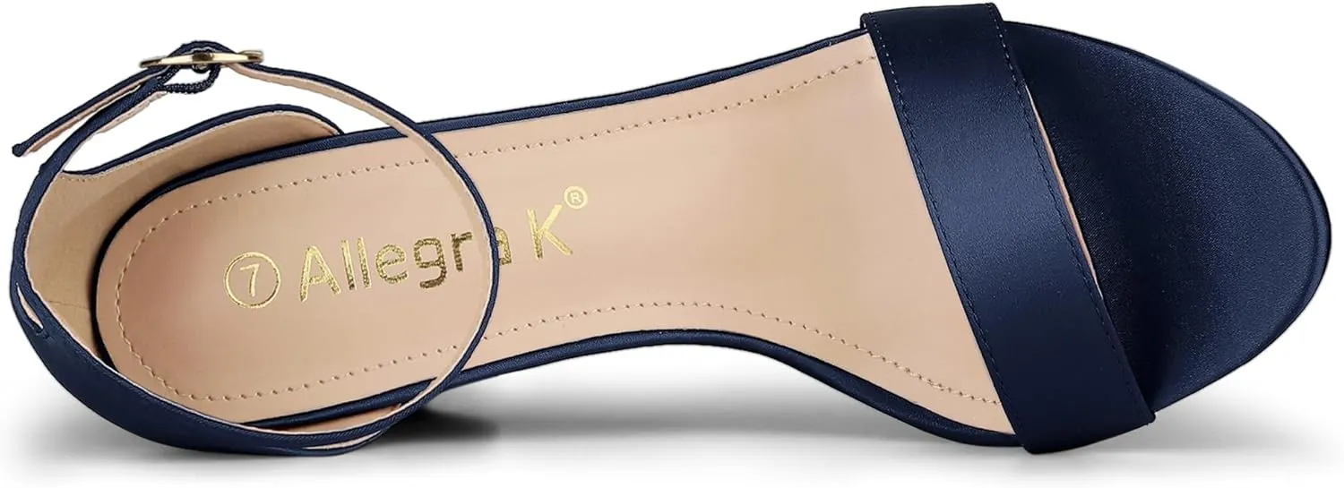 Allegra K Women's Satin Open Toe Ankle Strap Chunky Heels Sandals