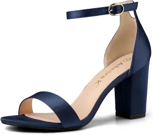 Allegra K Women's Satin Open Toe Ankle Strap Chunky Heels Sandals