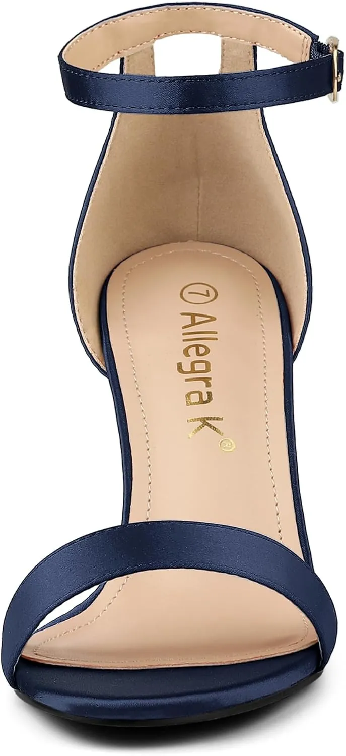 Allegra K Women's Satin Open Toe Ankle Strap Chunky Heels Sandals