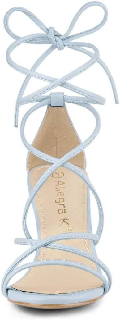 Allegra K Women's Strappy Lace Up Chunky Heeled Sandals