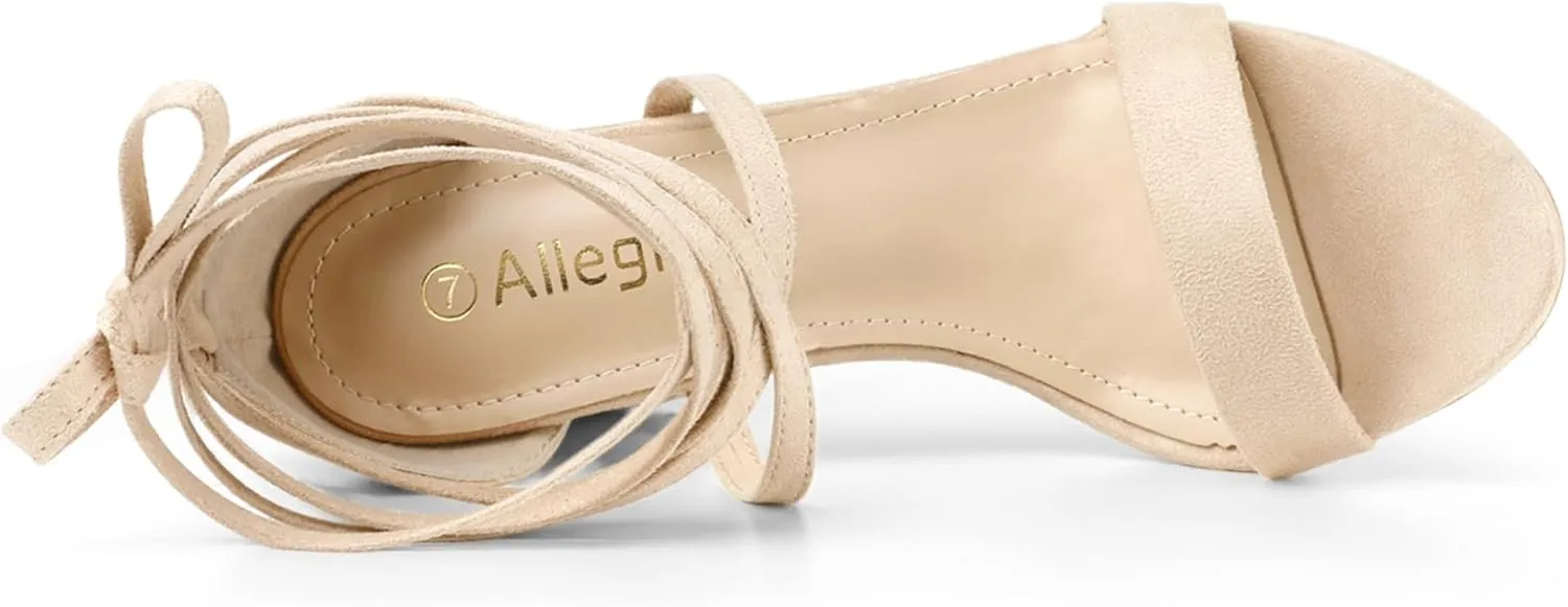 Allegra K Women's Strappy Lace Up Heel Chunky High Heels Sandals