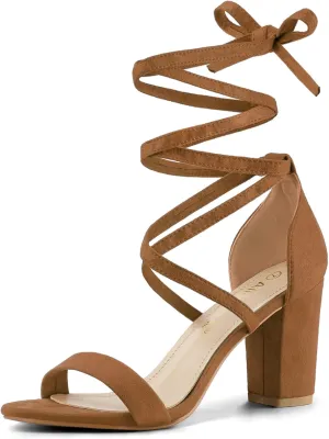Allegra K Women's Strappy Lace Up Heel Chunky High Heels Sandals