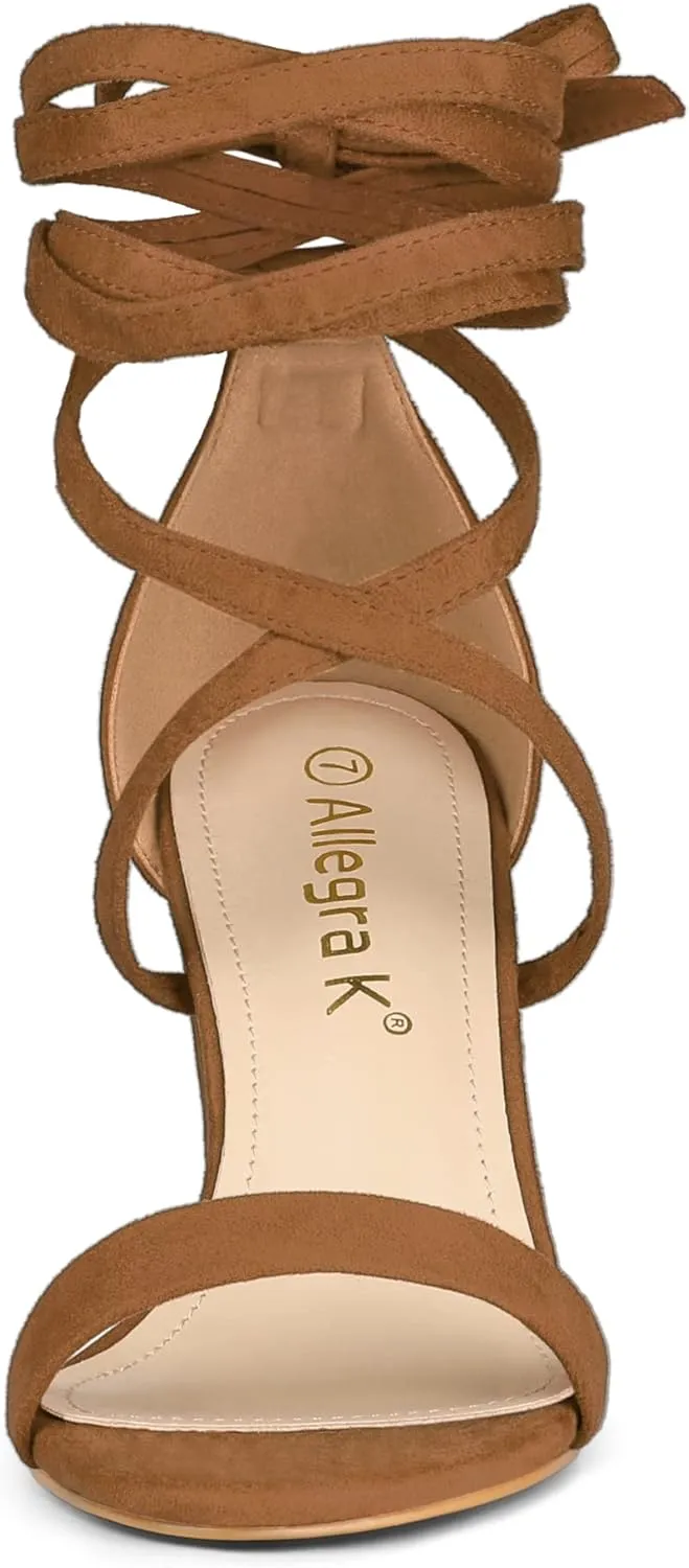 Allegra K Women's Strappy Lace Up Heel Chunky High Heels Sandals