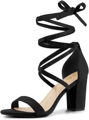 Allegra K Women's Strappy Lace Up Heel Chunky High Heels Sandals