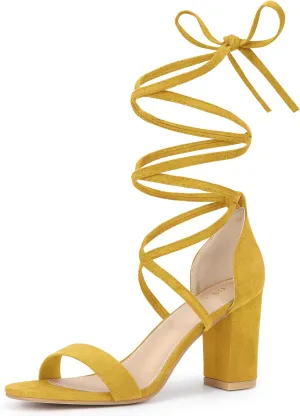 Allegra K Women's Strappy Lace Up Heel Chunky High Heels Sandals
