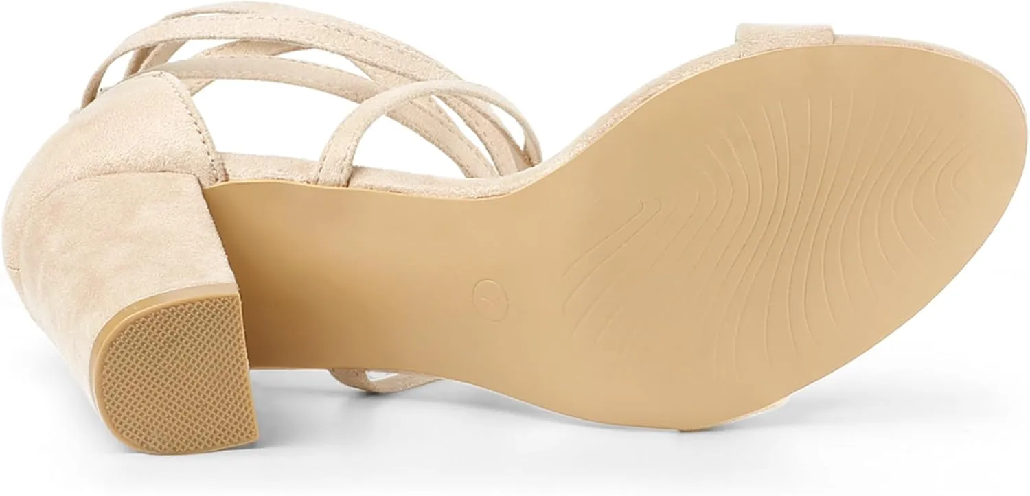 Allegra K Women's Strappy Lace Up Heel Chunky High Heels Sandals