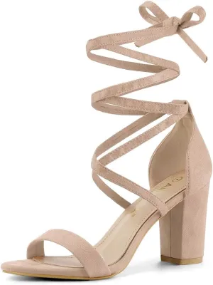 Allegra K Women's Strappy Lace Up Heel Chunky High Heels Sandals