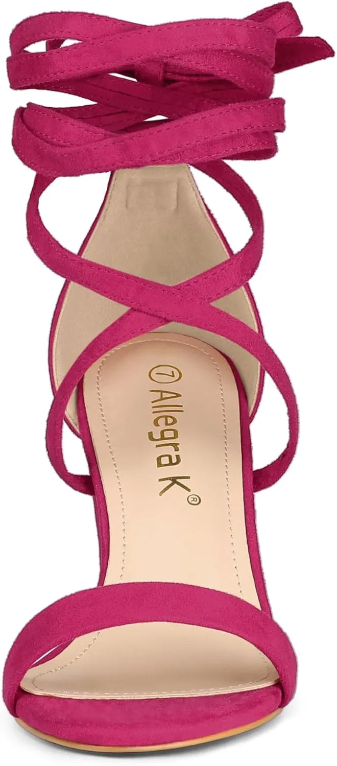 Allegra K Women's Strappy Lace Up Heel Chunky High Heels Sandals