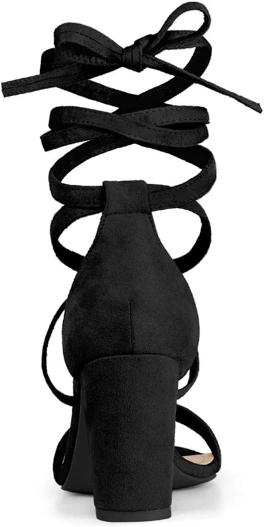 Allegra K Women's Strappy Lace Up Heel Chunky High Heels Sandals